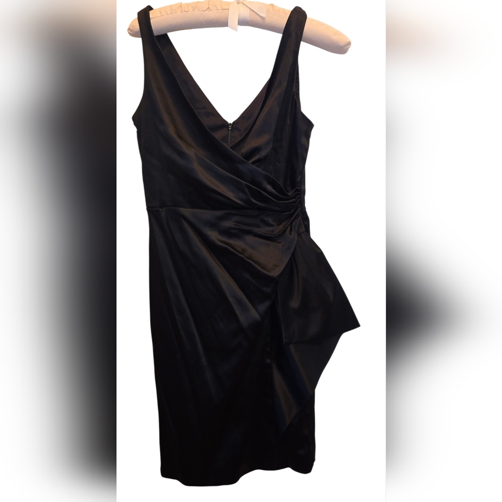 White House Black Market Elegant Wrap Side Ruching Cocktail Size 2 Black Dress